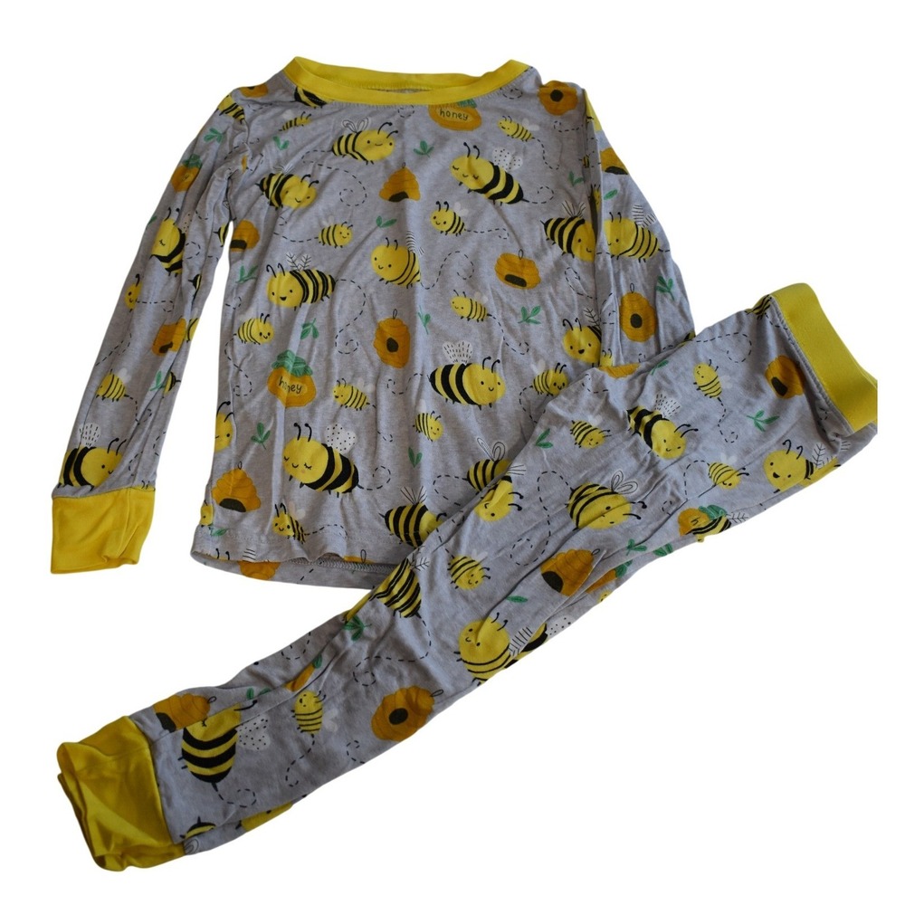 Little Sleepies 2T Bee Mine Bamboo Pajama 2 piece Set Kids Gray Yellow